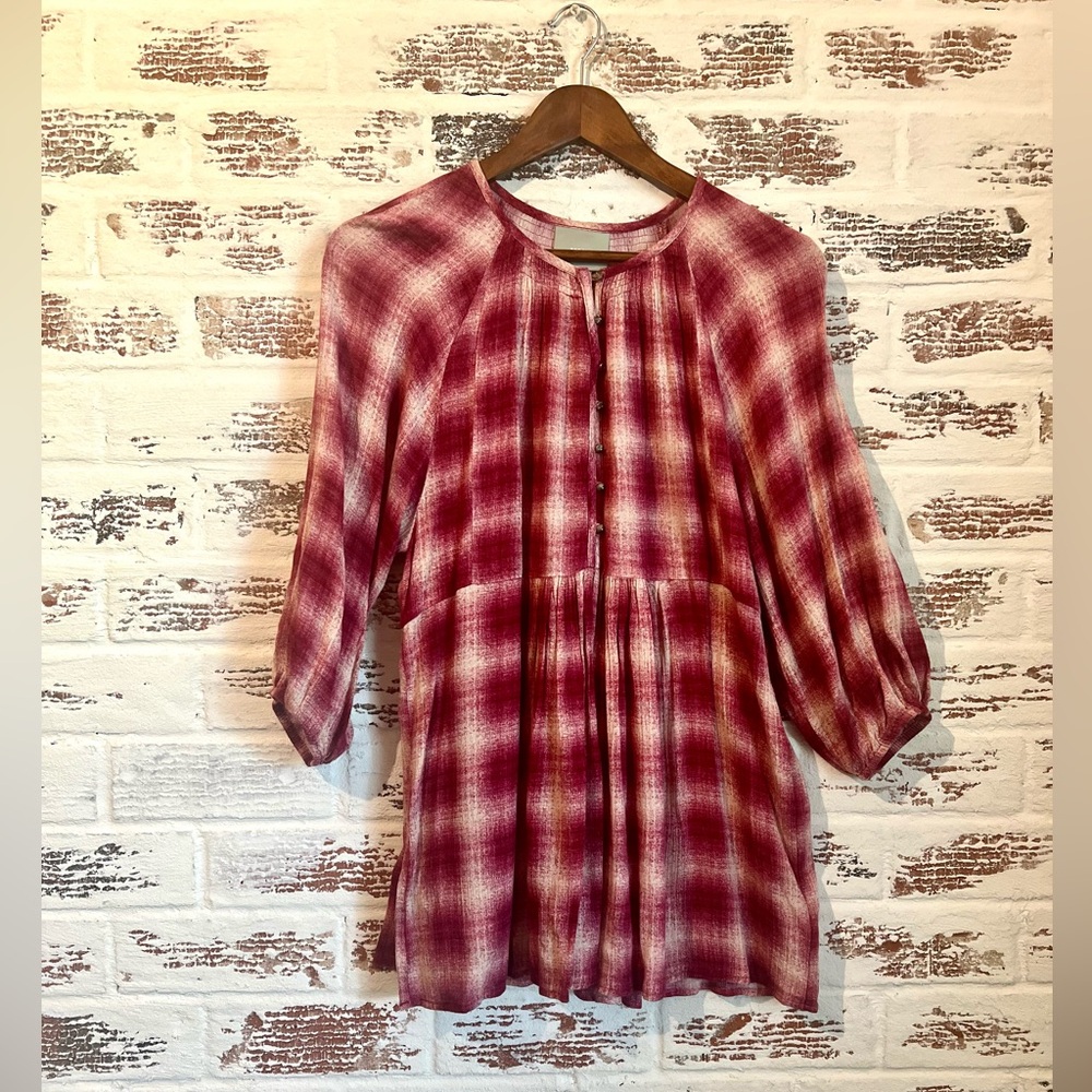 Maeve Anthropologie Oversized Plaid Calavon Peplum Blouse Size XS